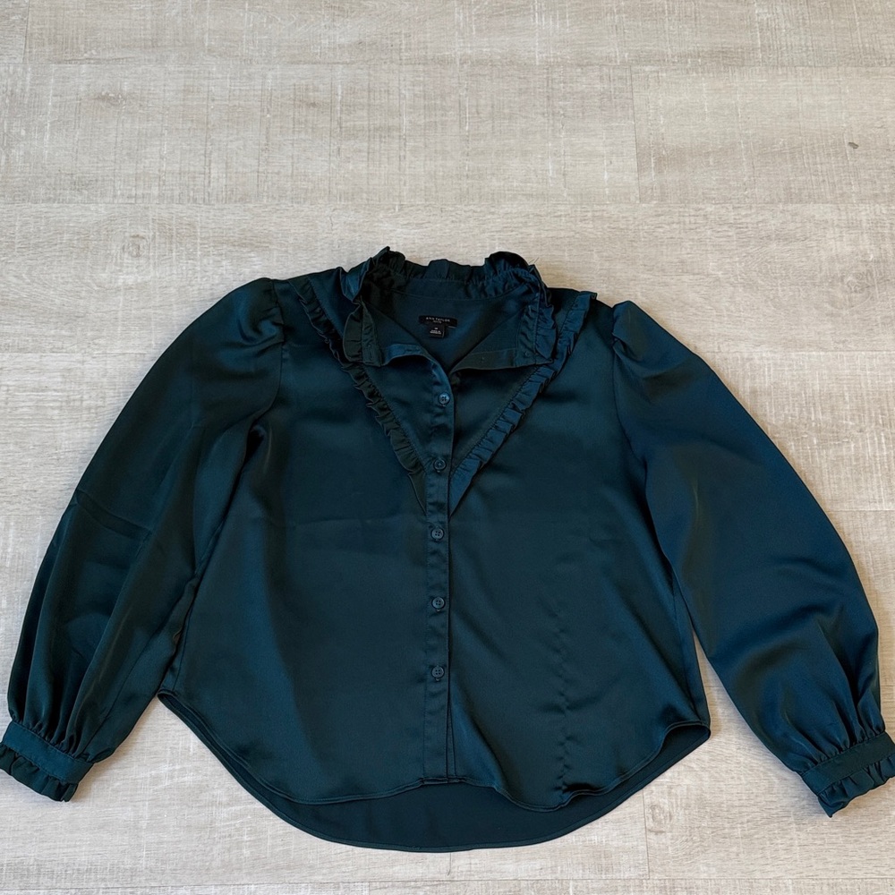 Ann Taylor Dark Green Ruffled Blouse